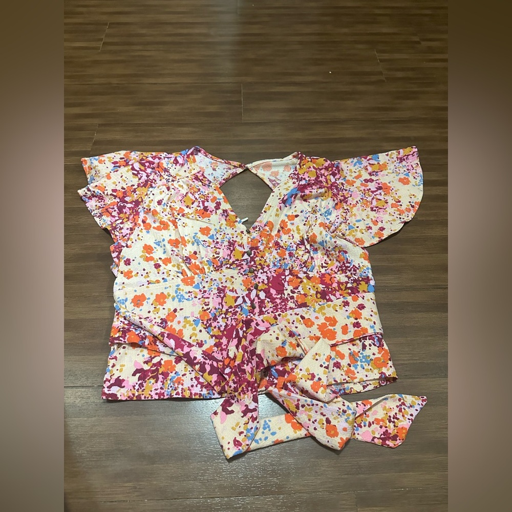 NWT By Anthropologie V-Neck Flutter Hem Top boho OB1542675 size XL - Picture 3 of 7